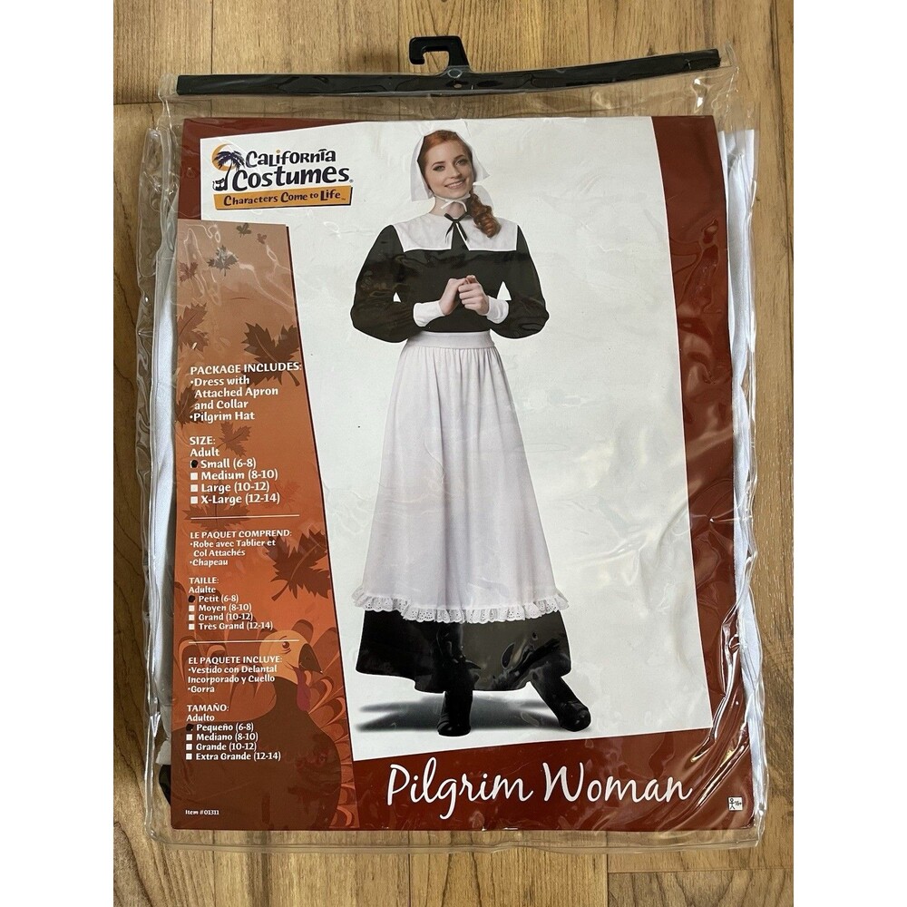 Pilgrim Woman Settler Colonial Halloween Costume Thanksgiving Dress Up Sz Small
